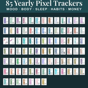 85 Yearly Pixel Tracker Bundle, Mood, Health, Habits (Digital Download)