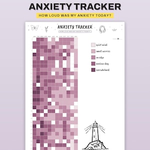 Årlig pixelsida för ångestspårning, loggbok för mental hälsa, odaterad journal (PDF-nedladdning)