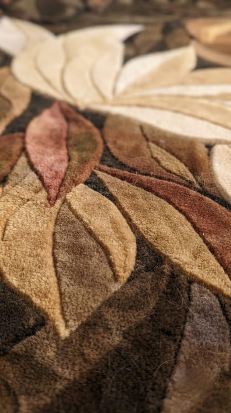 Hand Tufted Wool Autumn Leaf Rug, Abstract Botanical Carpet, Earthy ...