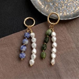 Handmade Natural Stone Faux Pearl Bag Charm, Elegant Boho Beaded Keychain, Aesthetic Phone Charm, Purse Gemstone Pendant, Unique Gift Her