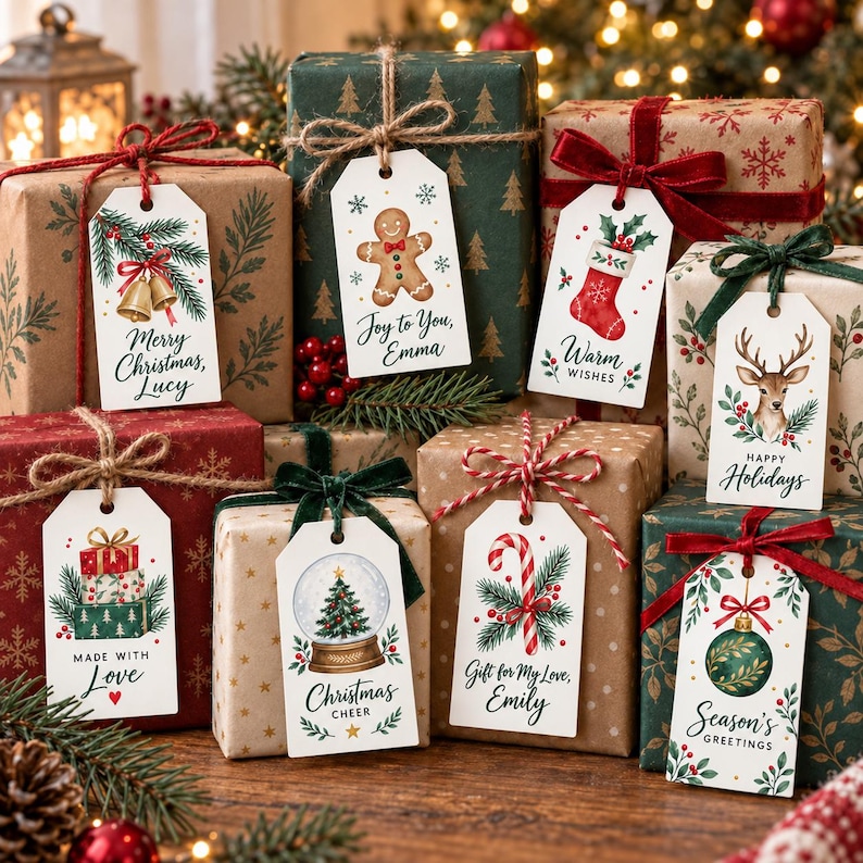 Personalized Christmas Gift Tags, Custom Name or Logo Holiday Tags ...