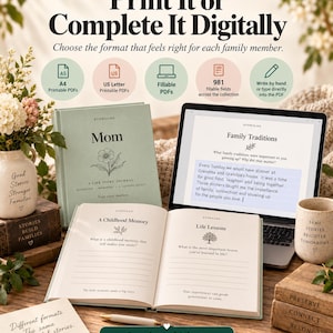 Family Life Story Journal Bundle, Mom Dad Grandma Grandpa Memory Books, 600 Questions, Fillable Keepsake PDFs, Printable Gift