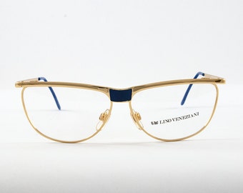 Lino Veneziani Vintage. Italian Design Frames. Gold Tone Navy Blue Color