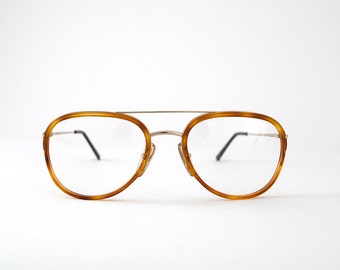 Vintage Vogart Police Eyeglasses. Yellow and Gold Tone Aviator Frames.