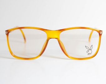 Playboy Vintage 80s Eyeglasses. Yellow Tortoise Tone Frames.