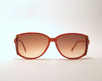 Vintage Sunglasses - Vintage 80s/90s INDO BRAND Iridescent Red Sun Glasses w White/Blue Tribal Print Arms & Gold Tone Accents