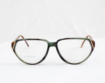 Rodier Paris. Faboulous Vintage 80s Secretary Style Emerald Green and Gold Tone Color Frames