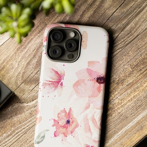 Pink Floral iPhone 15 case fits devices iPhone Samsung Galaxy Google Pixel, iPhone case, Samsung Galaxy case, Google Pixel case, phone case