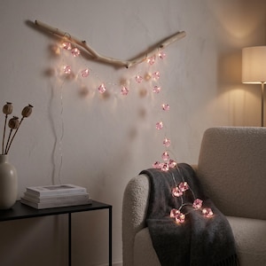 Pink Crystal String Lights, Lighted Rose Quartz Gem Fairy Light for Dorm & Bedroom, Christmas Gift for Her