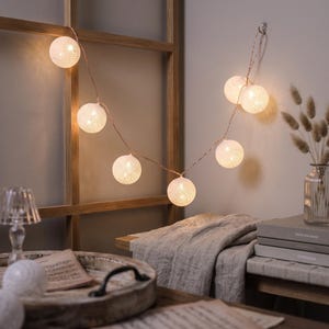 Handmade Cotton Ball String Lights, Warm White Ivory Fairy Light for Boho Home & Dorm Decor, Soft Aesthetic Gift for Family