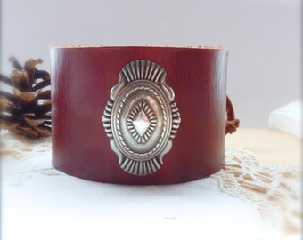 ROBYN, Leather Cuff, Leather Bracelet, Western Cuff, Western Bracelet, Silver and Leather Cuff