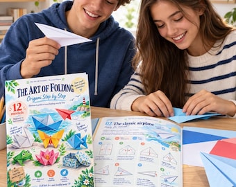 Printable Origami Book for Kids & Beginners, Step by Step Paper Folding Activity, 7 Origami Projects, Instant Download PDF