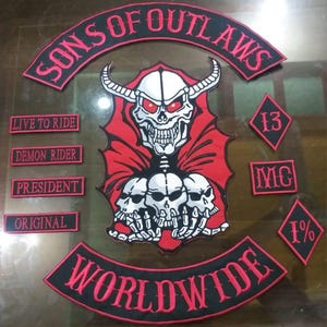 Sons Of Outlaws Worldwide Geborduurde Rocker Patch Set Biker Rugpatch