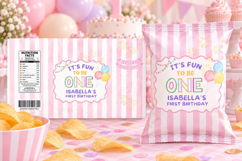 Chips Wrapper Label Chip Bag Template It's Fun to Be One, Editable Canva Printable Template ...