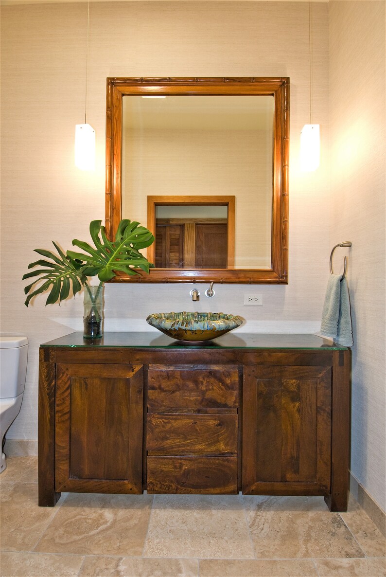 Bathroom Vanity With Sink Tropical Bathroom Bamboo Art Etsy