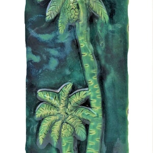 Ceramic Palm Tree wall hanging, kitchen backsplash tile, bathroom shower tile, hawaiian palm tree home decor, cermaic maui palm tree wallart