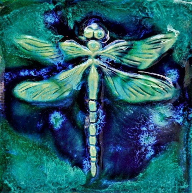 Green Ceramic Dragonfly Wall Hanging Dragonfly Kitchen Etsy