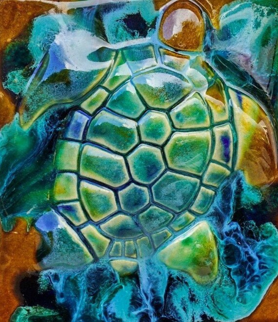 Hawaiian Sea Turtle Plaque Ceramic Tile Pool Bathroom Wall Décor Sp02