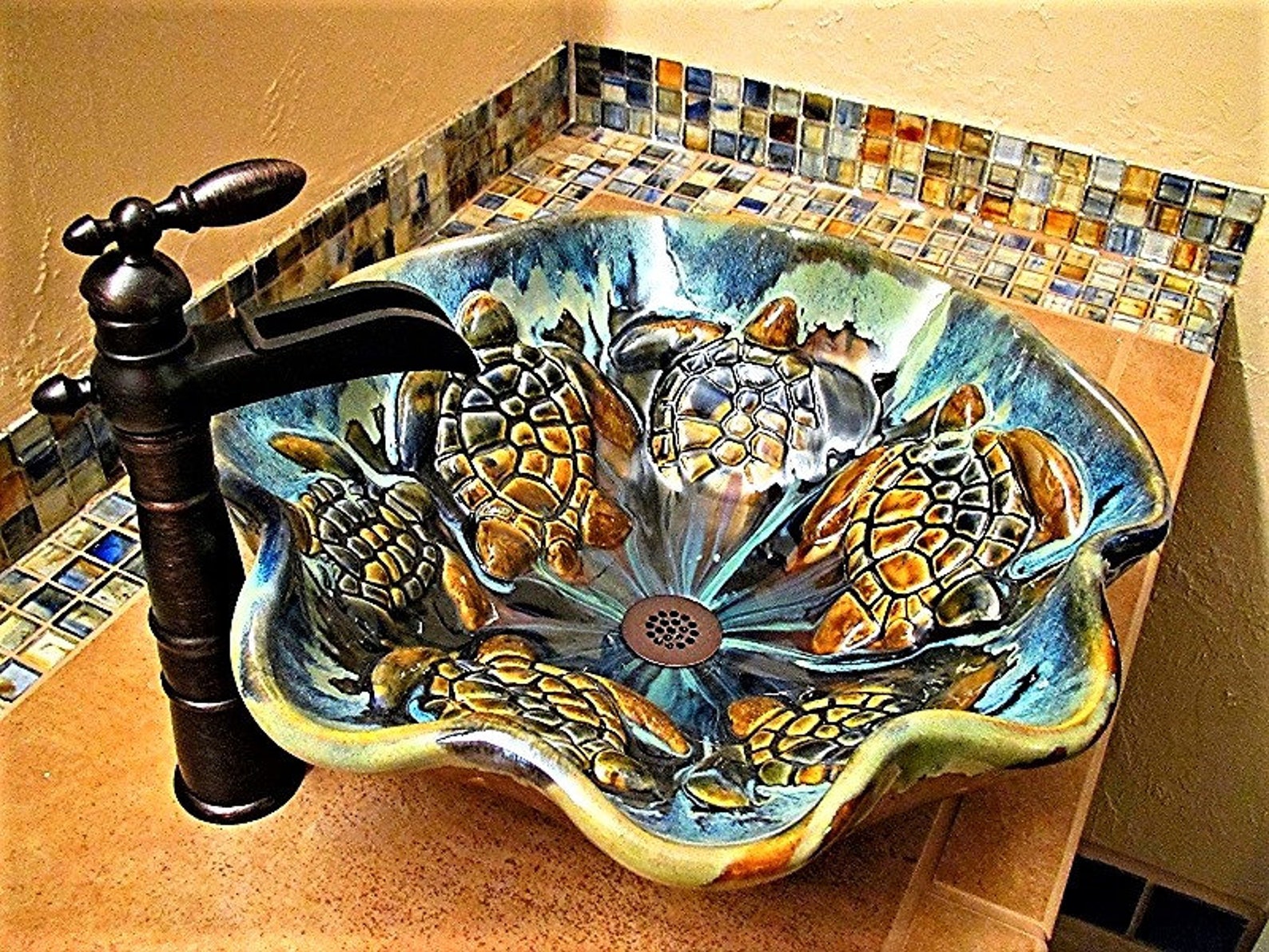 Sea Turtle Decor Bathroom Basin Handmade Sink Turtle Art Etsy