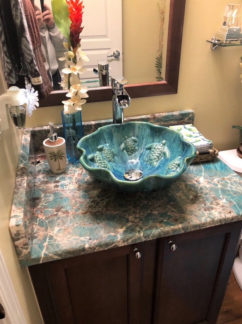 Sea Turtle Decor Bathroom Basin Handmade Sink Turtle Etsy