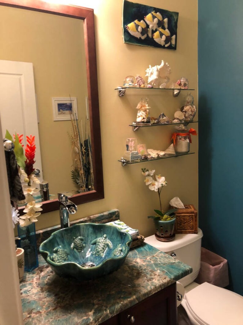 Handmade Ceramic Bathroom Sink, Tropical Hawaii Bathroom Design Ideas