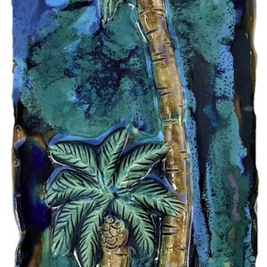 Palm Tree Wall art, kitchen backsplash tile, bathroom shower tile, beach house decor, cermaic palm tree wall hanging, maui art, hawaiian art