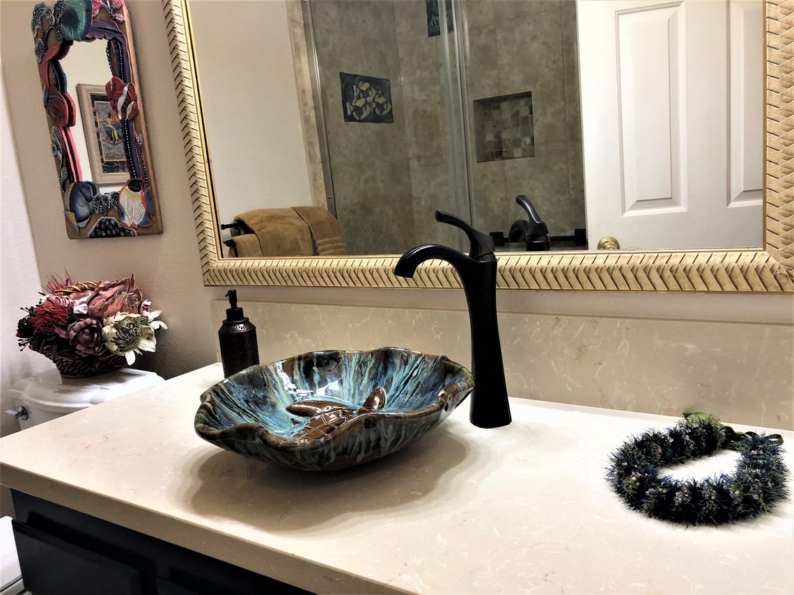 Green Bathroom Sink Square Green Bathroom Sink Beach House Etsy