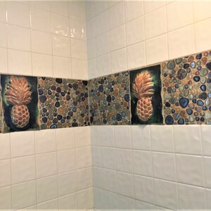 Ceramic Pineapple Wall art, kitchen backsplash tile, tropical pineapple decor, bathroom shower tiles, outdoor bathroom shower tile, maui art