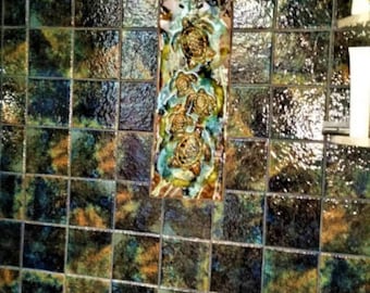 Bathroom Shower Tiles, sea life art, turtle bathroom tiles, ceramic sea turtles, decorative wall tile, decorative pool tiles, handmade tiles