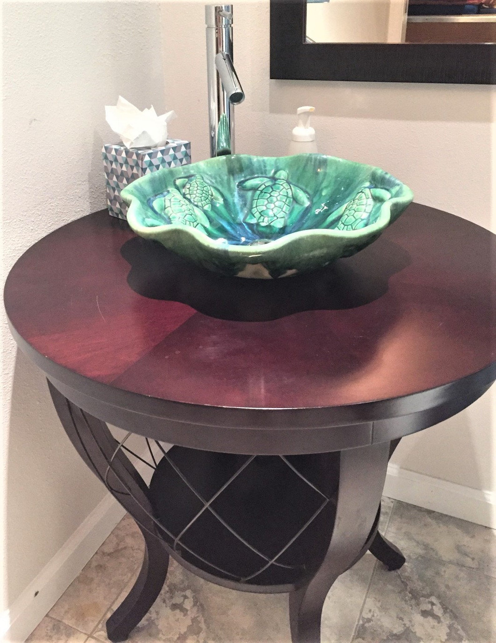 Green Bathroom Sink, Square Green Bathroom Sink, Beach House Bathroom