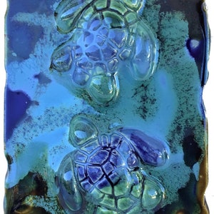 Tropical Beach Art, decorative wall tile, sea turtle art, beach house turtle decor, handmade ceramics turtles, Maui turtle wall art, turtles