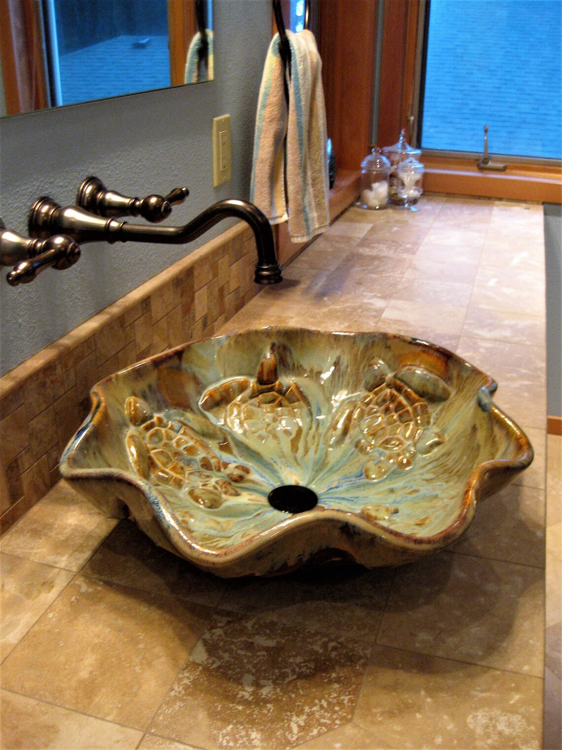 Ceramic Bathroom Sink Bathroom Vanity with Green Sink Etsy