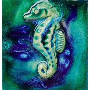 Sea Life Art, seahorse ceramic, seahorse wall art, ceramic seahorse wall hanging, decorative seahorse wall tile, tropical seahorse decor