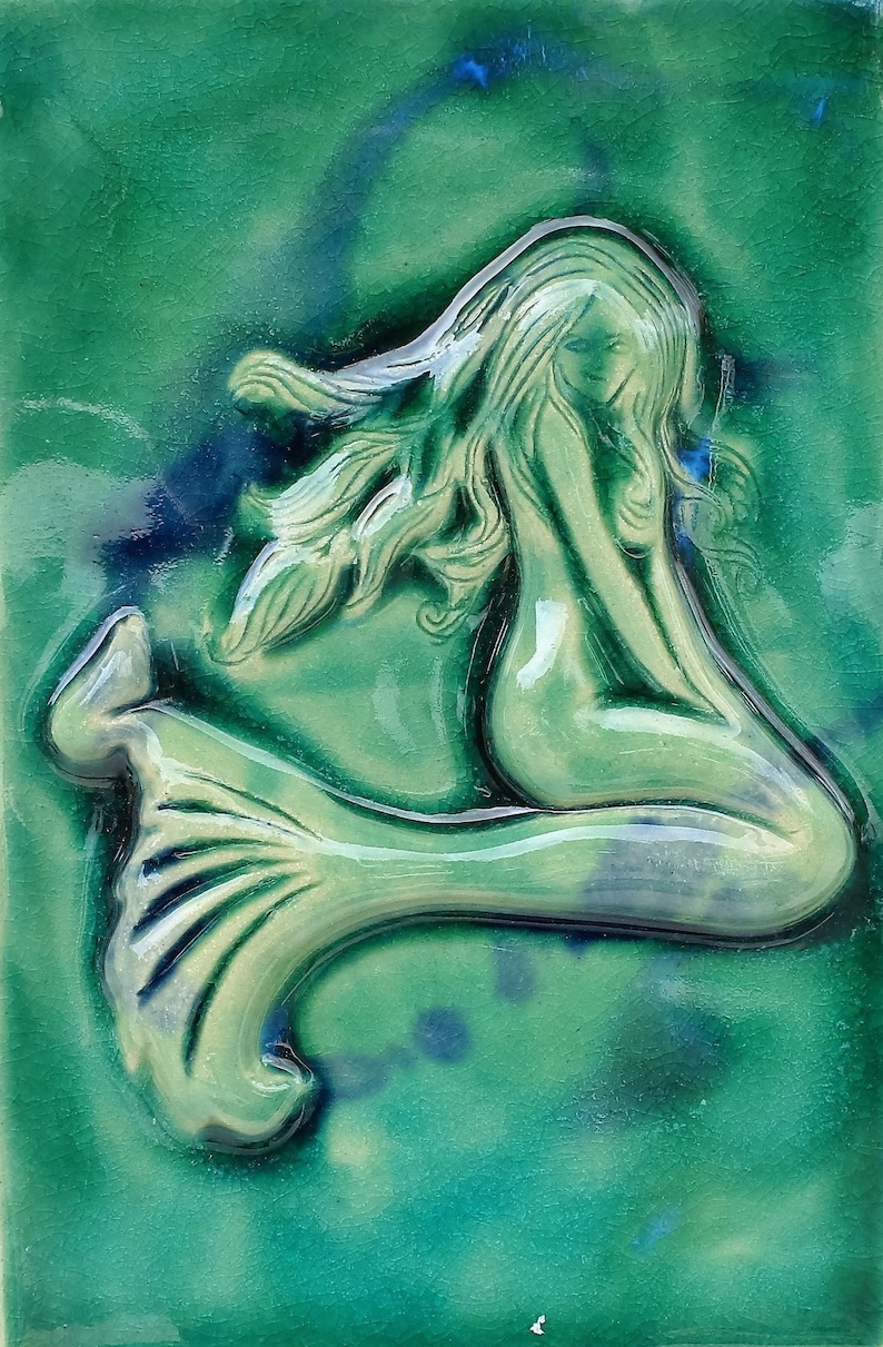 Ceramic Mermaid Wall Art, Kitchen Backsplash Tile, Tropical Mermaid