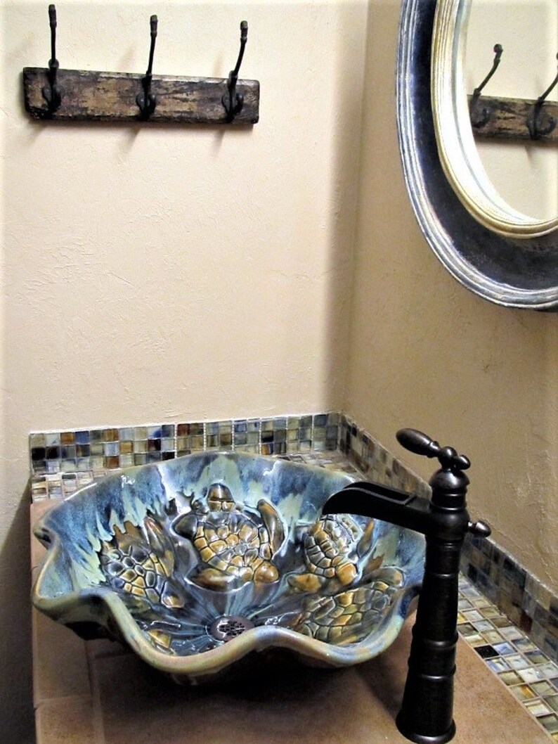 Sea Turtle Decor Bathroom Basin Handmade Sink Turtle Etsy
