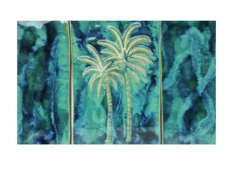 Ceramic Palm Tree Triptych Wall Hanging Design, Swaying Palm Trees art, Ceramic Trees Wall Art