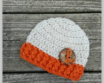 Baby Boy Girl Beige and Orange Crochet Hat Photography Prop