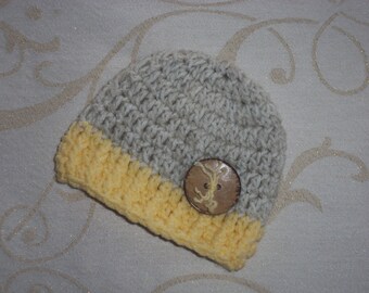 Crochet Baby Hat ~ Beige and Yellow ~ Photography Prop