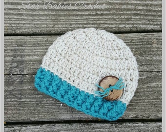 Baby Boy Girl Beige and Aqua Crochet Hat Photography Prop