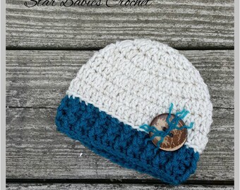 Baby Boy Girl  ~ Beige and Teal ~ Crochet Hat  ~ Photography Prop