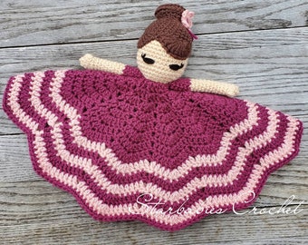 Pretty Princess Lovey ~ Pink Burgundy ~ Crochet Blanket Doll ~RTS ~ Ready to Ship