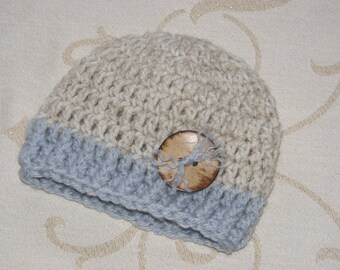 Baby Boy Girl Beige and Light Blue Pastel Crochet Hat Photography Prop