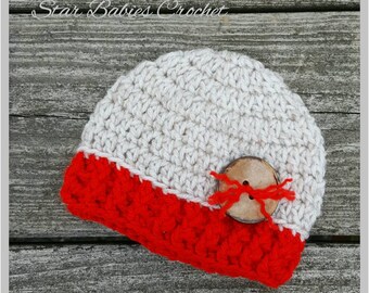 Baby Boy Girl Beige and Red Crochet Hat Photography Prop