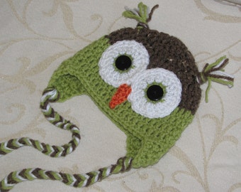 Baby Boy Boys Brown and Green Crochet Owl Hat Photography Prop Newborn