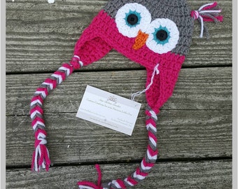 Baby Girl Girls Grey and Pink Crochet Owl Hat Photography Prop Newborn