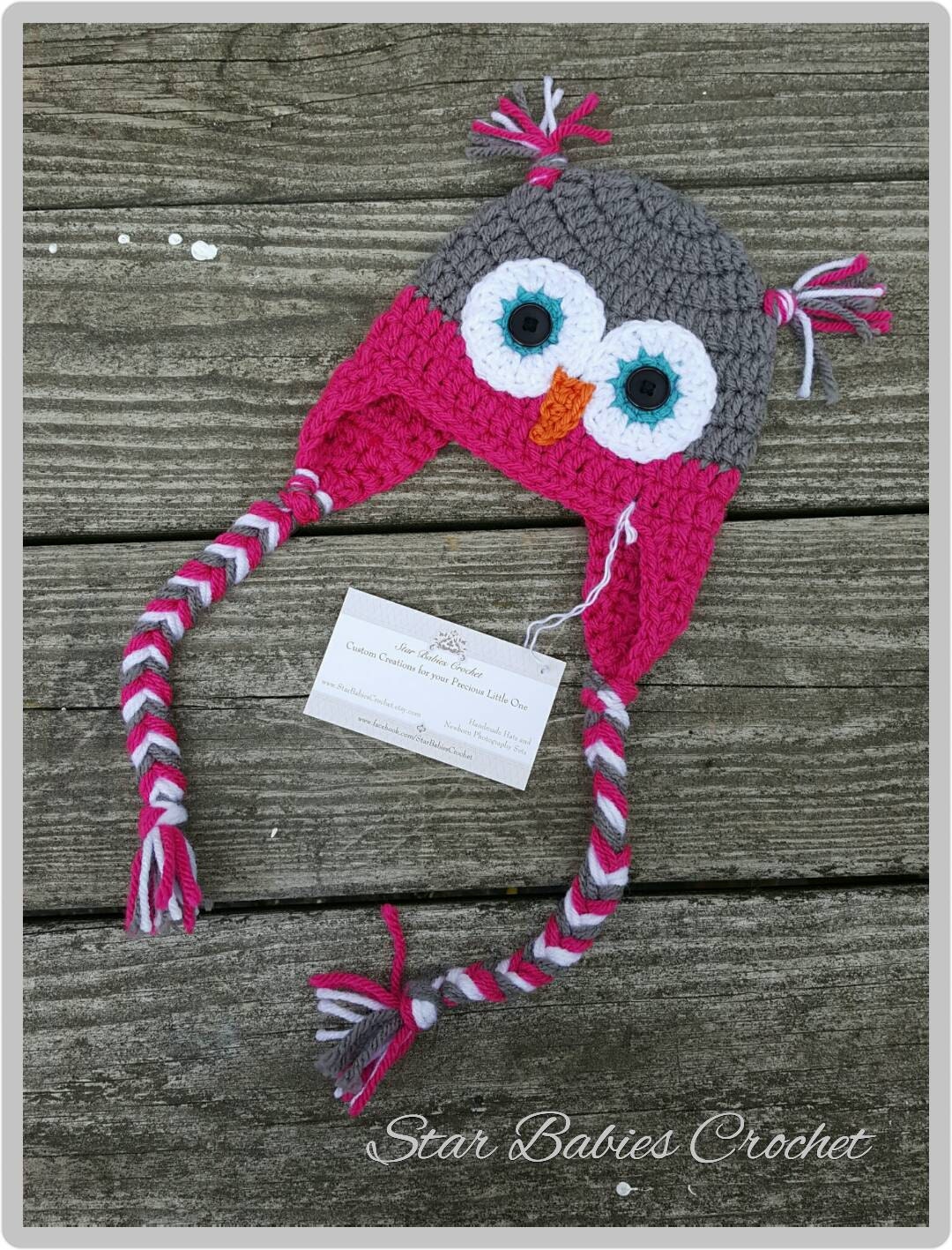 Baby Girl Girls Grey and Pink Crochet Owl Hat Photography Prop Newborn