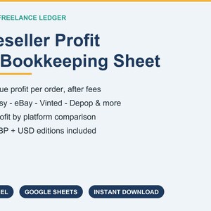 Reseller Profit Tracker | Etsy eBay Vinted Depop Bookkeeping Spreadsheet (Excel/Google Sheets)