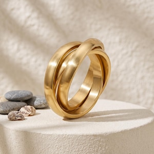 Bestseller Gold Triple Interlocking Spinner Fidget Ring for Teens & Women, Dainty Adjustable Stacking Thumb Anxiety Relief Band