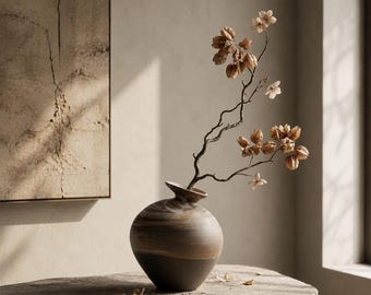 Vase en céramique à col incliné, gravé sur mesure selon le style Wabi Sabi, centre de table abstrait moderne, porte-fleurs Ikebana japonais, poterie minimaliste