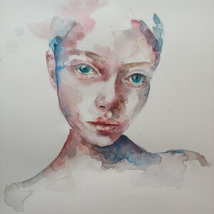Original Watercolor Painting, Pastel Mixed Media Artwork, Surreal Portrait Art, Wall Art, Gallery Wall